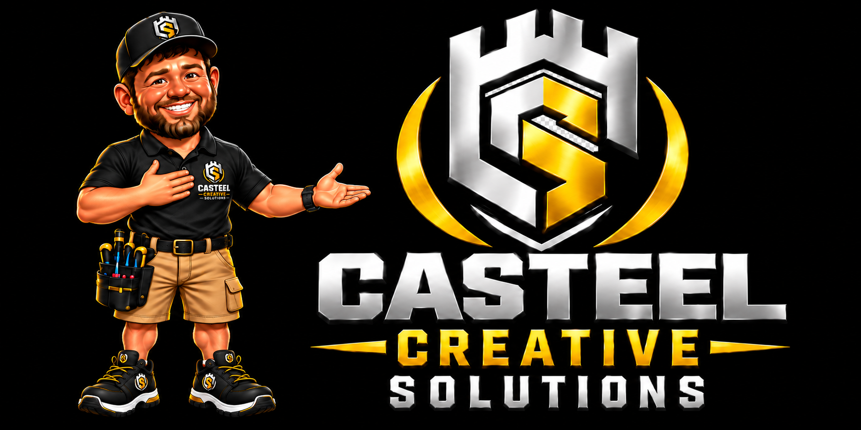 Chase welcoming visitors beside the Casteel Creative Solutions logo